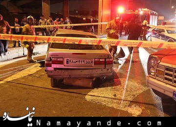 کشته شدن یک زن در خیابان ولیعصر تهران!  تصادف شدید زانتیا را تکهتکه کرد!