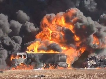 انفجار تانکر نفت داعش توسط روسیه/عکس حمله روسیه به داعش43