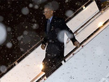 برف بالگرد اوباما را زمینگیر کرد/عکس اوباما