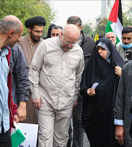 حضور قالیباف در راهپیمایی محکومیت جنایات رژیم صهیونیستی قالیباف در راهپیمایی