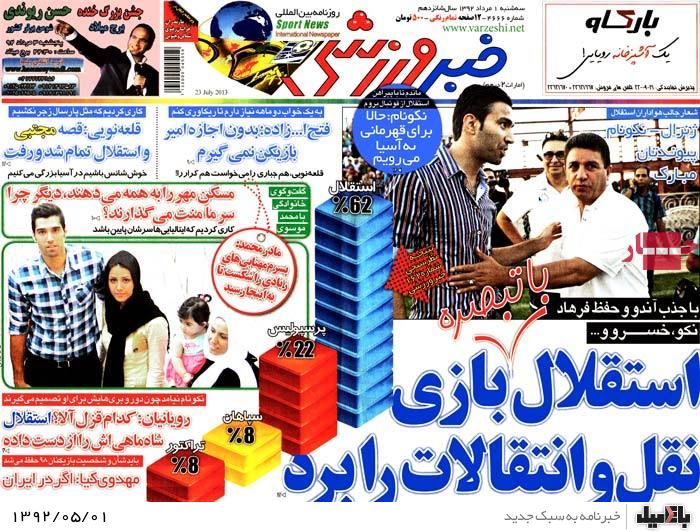 نیم صفحه روزنامه های سه شنبه 1 مرداد